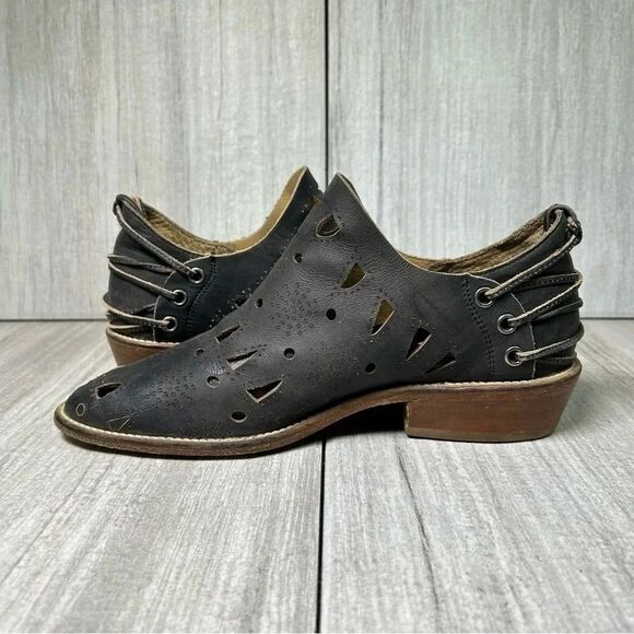 Musse & Cloud Anisse Anthropology Black Leather Ankle Shoe Booties Womens Size 7 - Picture 4 of 10